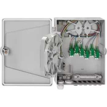 Caixa de distribuição de superfície Rutenbeck APL 12×LC-D OS2 APC, cinzento claro RAL 7035