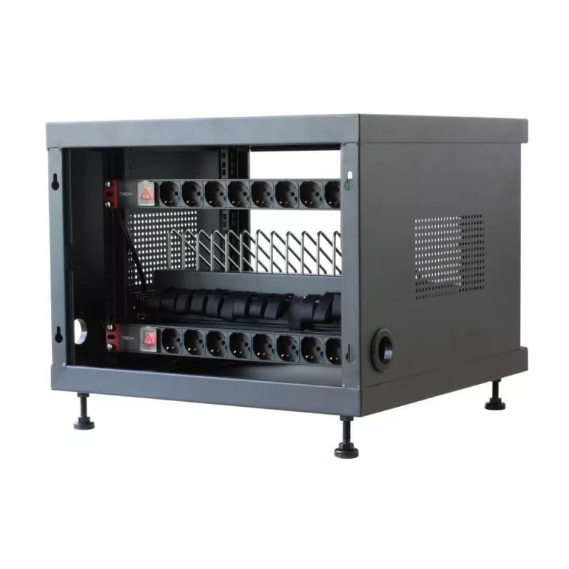 Prateleira de rack TECHLY 367652 organizador de cabos com fixação adesiva 3M, aço, 550×550×410 mm, preto