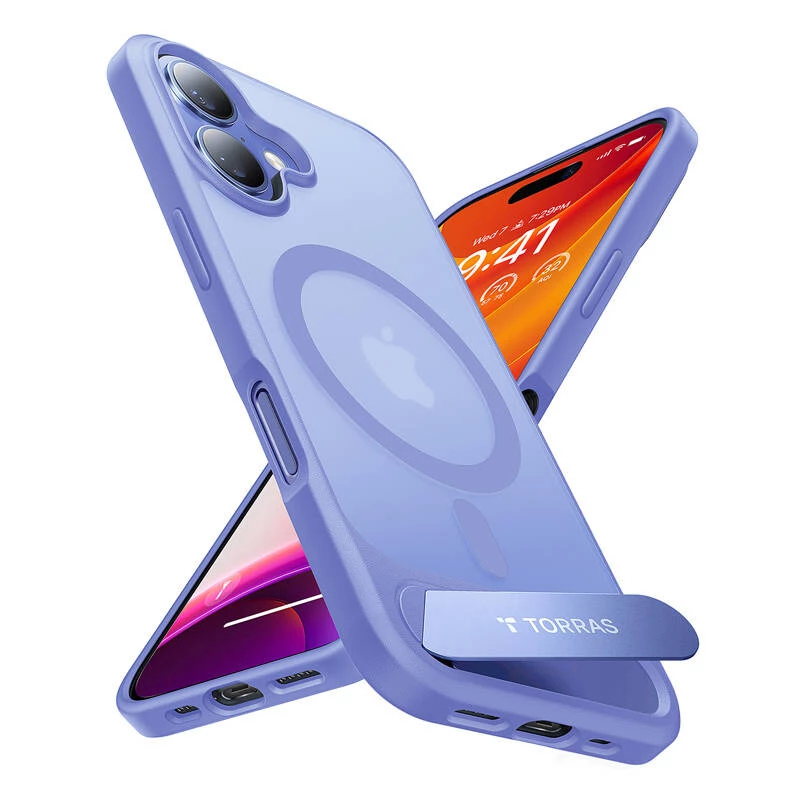 Estojo de proteção Torras Pstand Series para iPhone 16 — azul, encaixe fino com suporte integrado