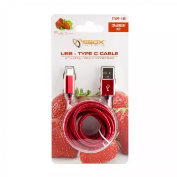 Sbox USB->Type-C M/M 1,5m CTYPE-1.5R vermelho morango