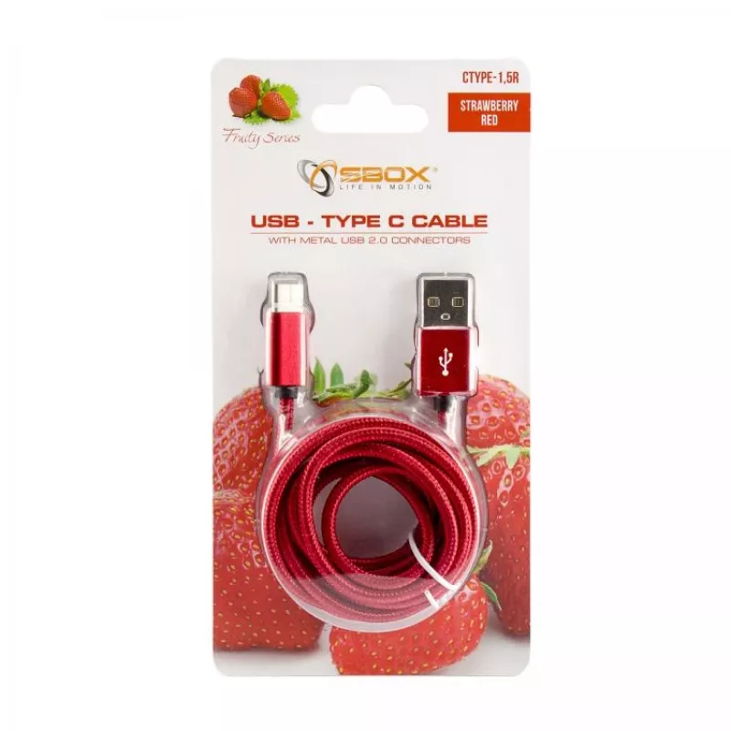 Sbox USB->Type-C M/M 1,5m CTYPE-1.5R vermelho morango