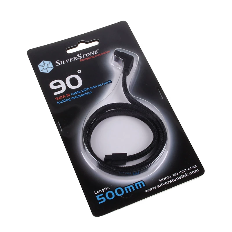 Cabo SATA III SilverStone 50 cm angular / reto - revestido preto