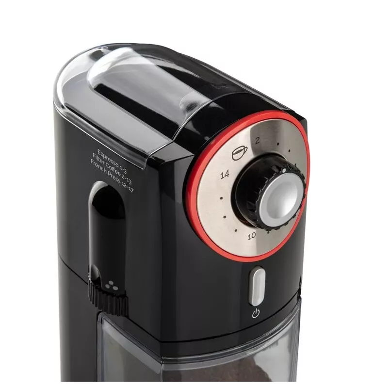 Moinho de café ETA Perfetto ETA006890000 — motor 100 W, depósito de grãos 200 g, até 14 chávenas, interruptor de segurança da tampa, preto