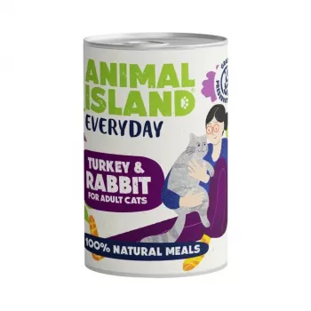 Alimento húmido Animal Island Everyday – Peru e coelho, 400 g, para gatos adultos, sem cereais e sem soja