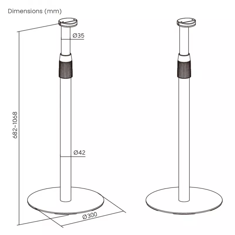 Suporte de chão MACLEAN MC-496 para Sonos Era 100 e 300, altura ajustável 682–1068 mm