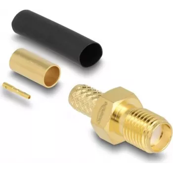 Conector de crimpagem RF coaxial SMA fêmea DELOCK para LMR200 com tubo termorretrátil