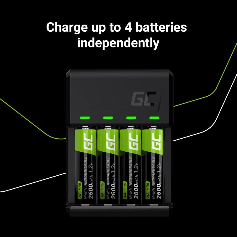Carregador Green Cell GC VitalCharger com 4× pilhas recarregáveis AA 2000mAh NiMH