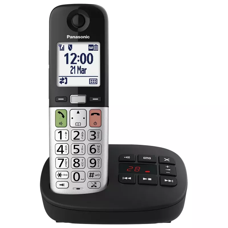 Telefone DECT Panasonic KX-TGU430 com auscultador sem fios, função mãos-livres, identificação de chamadas, ecrã de 2,4 polegadas, agenda de 1000 entradas, cinzento/preto