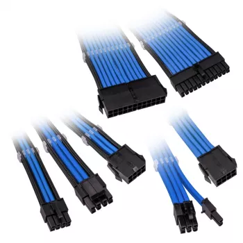 Conjunto de extensão de cabos trançados Kolink Core Adept — 20+4 pinos, 8 pinos, 4+4 pinos, 3×6+2 pinos, azul, revestimento PET