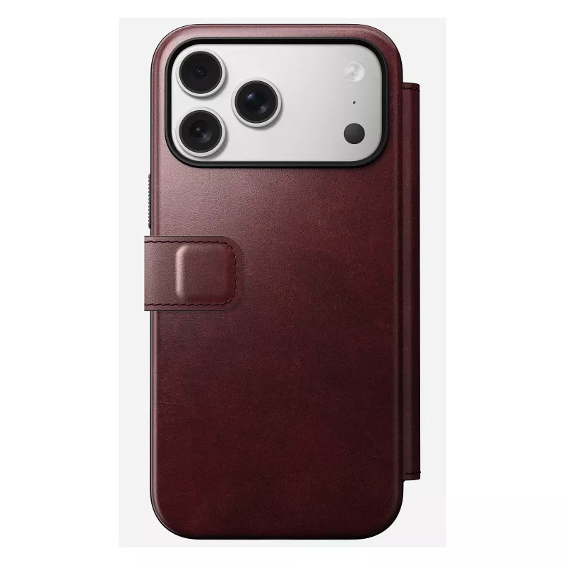Capa para telemóvel Nomad Modern Leather Folio para iPhone 17 Pro Max — pele, TPU, PC, alumínio, borgonha, 16 cm (6,3 polegadas)