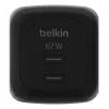 Carregador rápido AC de interior Belkin WCH020kqBK, 2× USB-C, compatibilidade universal, proteção de corrente, preto