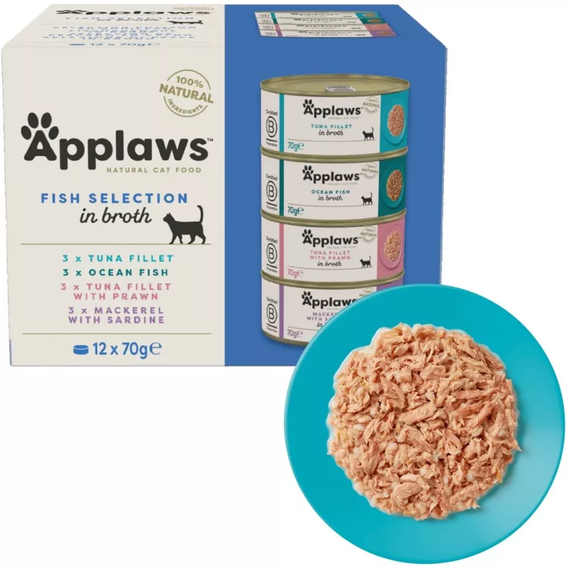 APPLAWS Seleção de peixe multipack em caldo - Alimento húmido para gatos - 12x70g