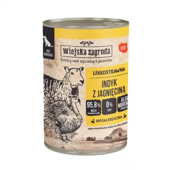 Comida húmida para cães wiejskazagroda Peru com Cordeiro 400 g, sem cereais, sem glúten, alimento completo