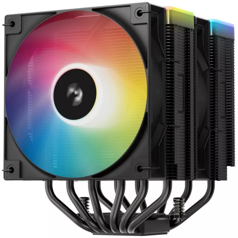Dissipador de ar DeepCool AG620 BK ARGB V2 — ventoinha dupla 120 mm, 6 heatpipes, suporte LGA 1700/AM4/AM5, preto