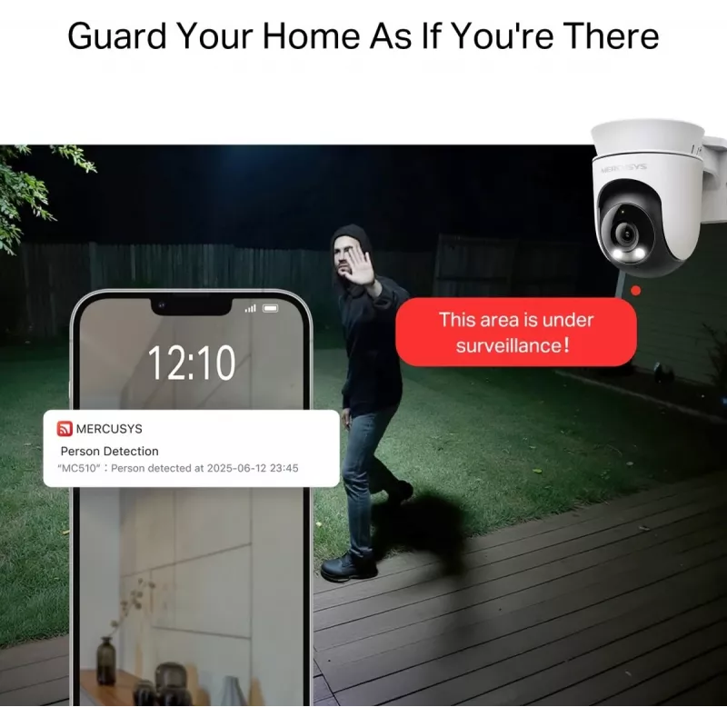 Câmara de segurança IP MERCUSYS MC510 Dome 2 MP, 2304×1296, 30 fps, Wi-Fi e Ethernet, visão noturna IV, montagem no teto, branco