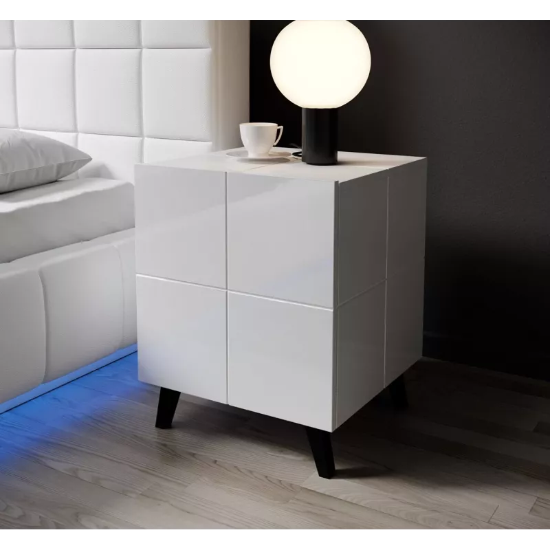 Mesa de cabeceira Cama REJA branco brilhante/branco brilhante