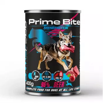 PRIME BITE Monoprotein veado com maçã - comida húmida para cães - 400g