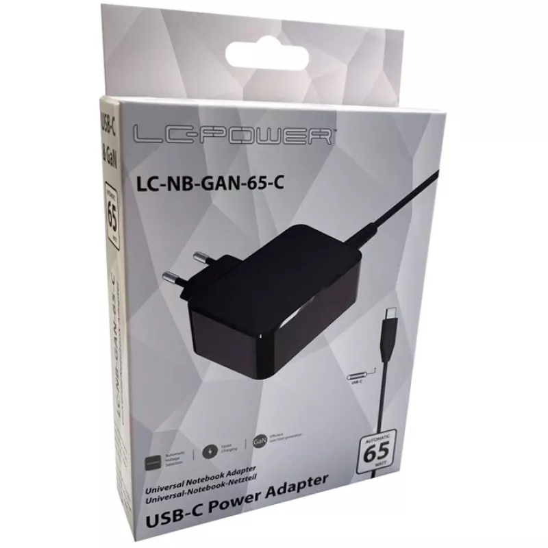 Carregador móvel de dispositivos LC-Power LC-NB-GAN-65-C portátil preto AC interior