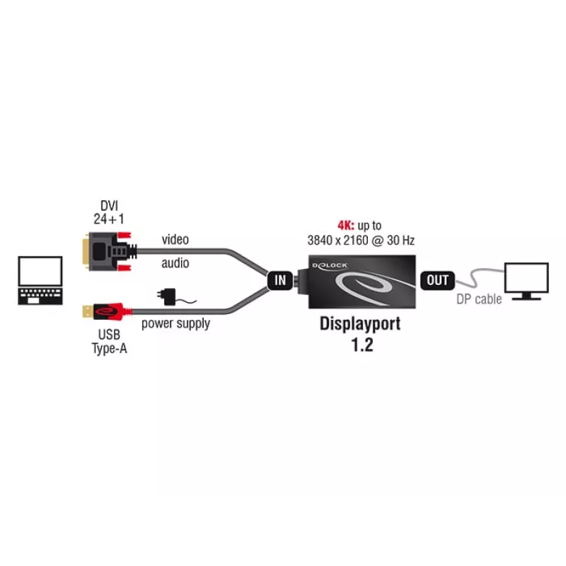 Cabo DVI 24+1 + USB-A/DisplayPort 20p DeLOCK 62596