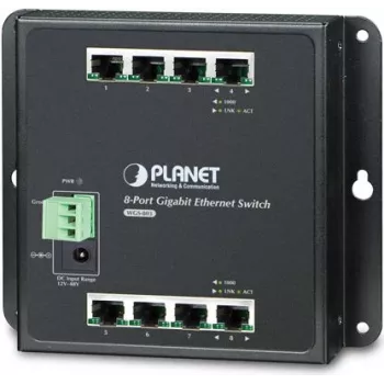 PLANET WGS-803 - Switch - não gerido + 8 x 10/100/1000 - montagem em calha DIN, montagem na parede - DC (WGS-803)