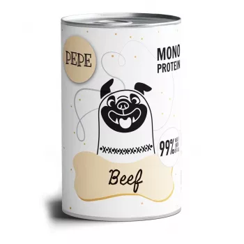Comida húmida para cães PAKA ZWIERZAKA Pepe Beef 400 g — alimento completo em lata para cães adultos, 86 % humidade