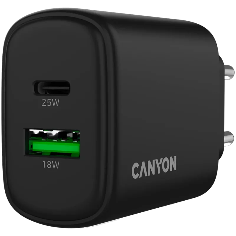 Carregador CANYON OnCharge 250 25W 1xPD 1xQC EU Preto