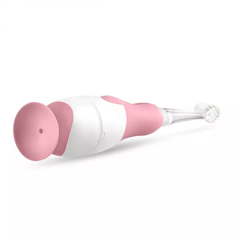 Escova de dentes elétrica neno Denti rosa para criança — vibratória, cerdas macias, pilha AAA, temporizador de 2 minutos