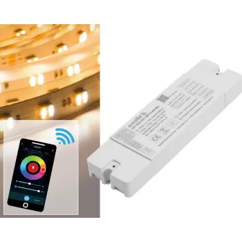 Controlador para fita LED EUROLITE 50531113 WiFi 5in1 – controlador Wi‑Fi multicanal para fitas LED RGB/RGBW/monocromáticas