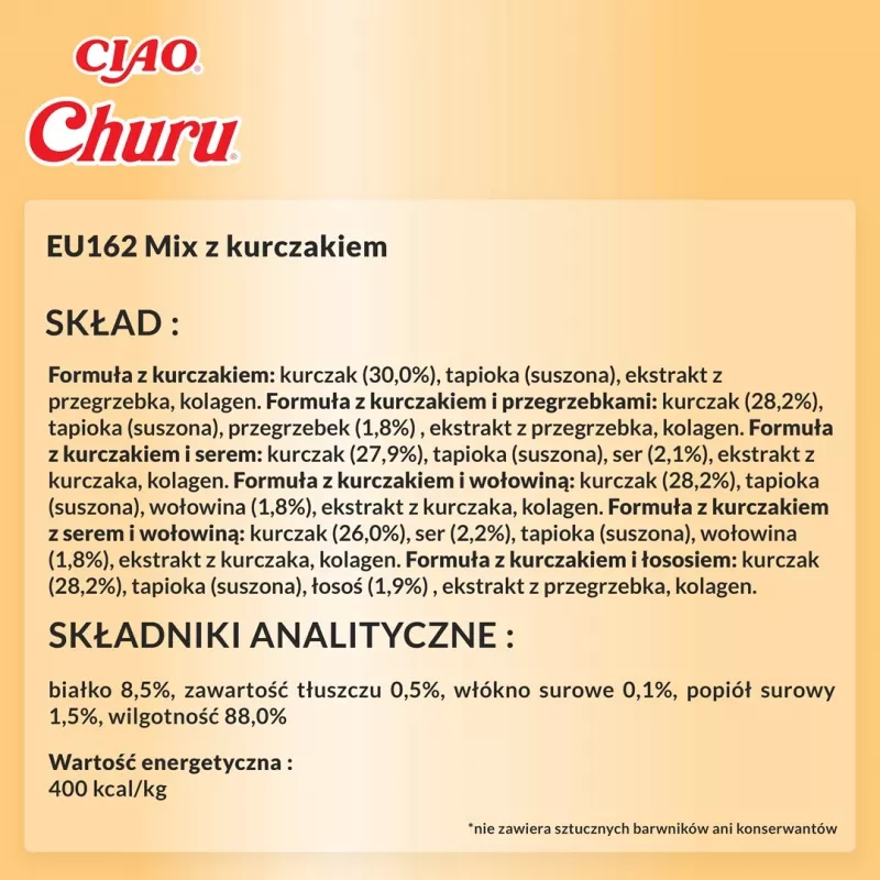 Snack para gatos Inaba Foods Churu Varieties — frango, 60 x 14 g tubos