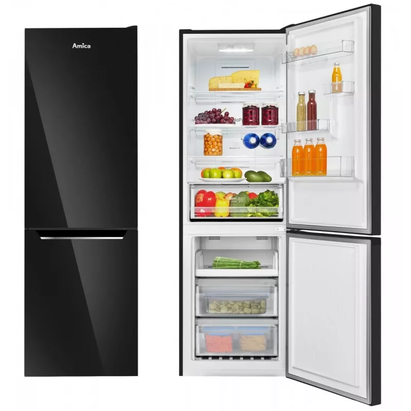 Amica FK3506D.2F(E) combinado, congelador em baixo, 226 l frigorífico + 96 l congelador, Total No Frost, classe energética E, preto