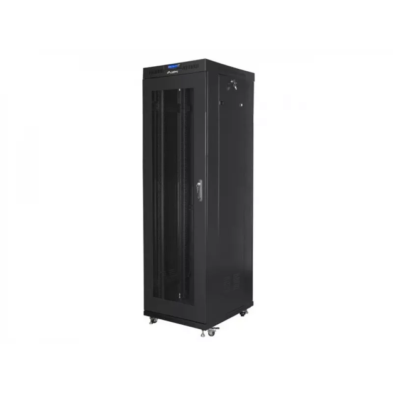 Lanberg FF01-6842-23BL armário rack de chão de 19" 42U 600x800x2127,5 mm, porta de rede, LCD, 4 ventoinhas, flat pack, 800 kg, IP20, fechadura, rodas, preto