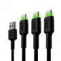 Green Cell Ray KABGCSET02 conjunto de cabos USB-A para USB-C (3 un.), 1,2 m, 480 Mbps, retroiluminação LED verde