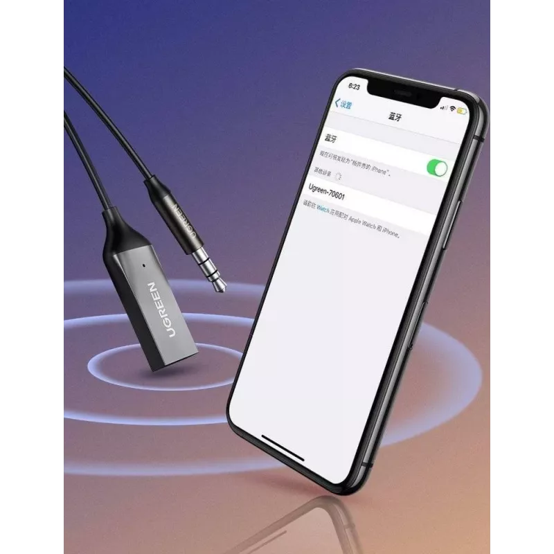 UGREEN CM309 recetor de áudio Bluetooth 5.0, USB, ficha AUX de 3,5 mm, preto