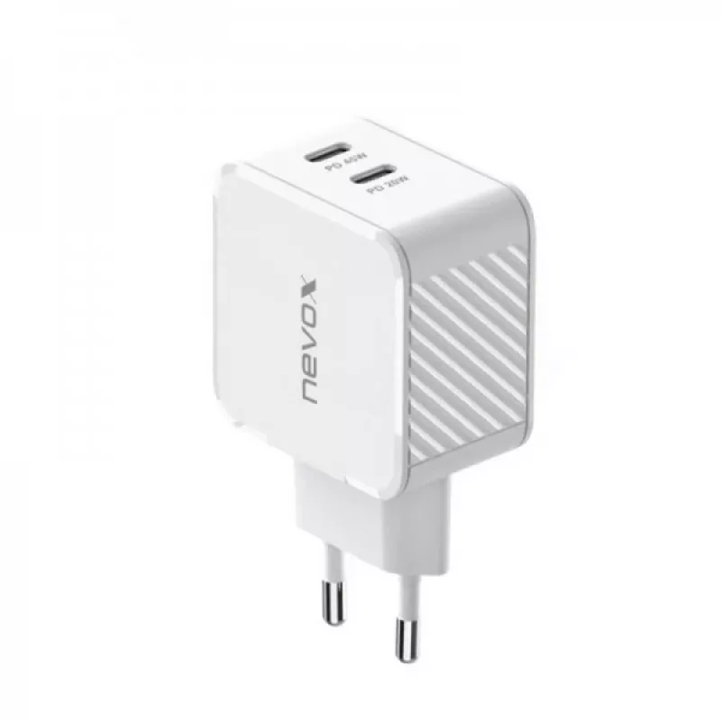 Carregador Nevox 45W Dual USB-C Power Delivery GaN, branco, modelo 2569