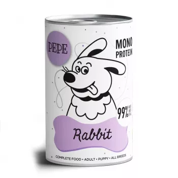 PAKA ZWIERZAKA Pepe Rabbit 400 g comida húmida para cães – patê de coelho, adulto, sem glúten e sem soja