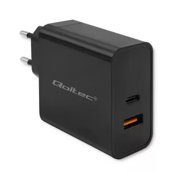 Carregador Qoltec 52380 Super Quick PD | 1xUSB-C | 1xUSB | 65W | 5-20V | 1,5-3,25A | preto