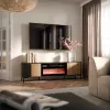 Móvel de TV cama meble MERCI com lareira, 180 x 40 x 53,5 cm, tampo preto, moldura em carvalho artesanal