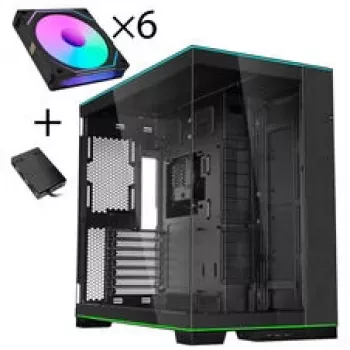 Bundle de caixa de PC Lian Li O11 Dynamic EVO RGB, Midi-Tower, ARGB, vidro temperado + 6x ventoinhas UNI FAN SL-INF Reverse Blade - preto