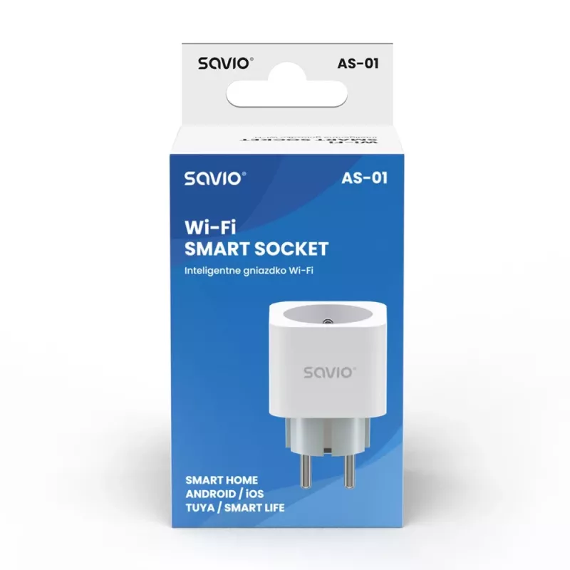 Tomada inteligente SAVIO AS-01 16A Wi-Fi 2,4 GHz, ficha tipo E/F, 220–240 V, 3680 W, branca