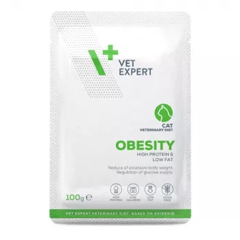 Comida húmida para gatos VETEXPERT Obesity Chicken 100 g — dieta veterinária para gatos adultos com excesso de peso, saqueta de dose individual