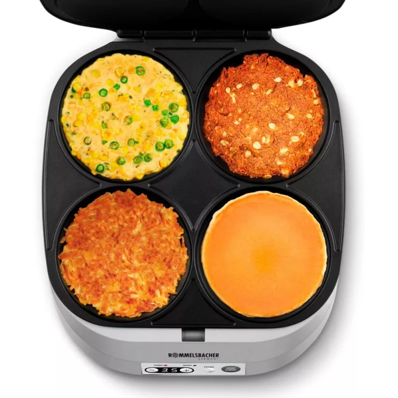 ROMMELSBACHER PC 1800, 4 crepes, prateado, plástico, 13,5 cm, botões, 1800 W