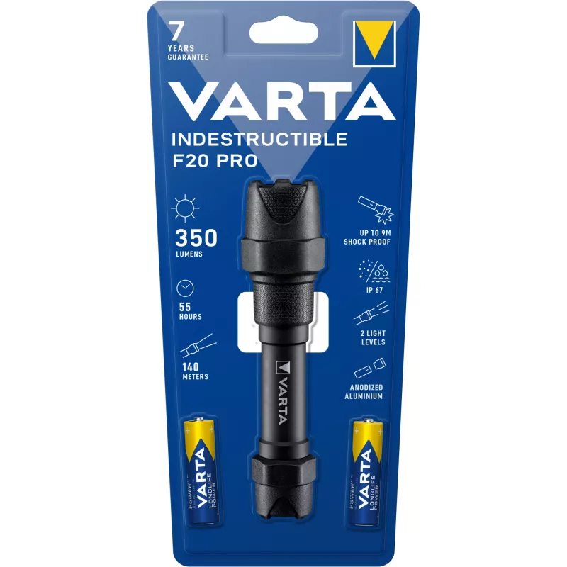 Varta Indestructible F20 Pro - Lanterna - preto - alumínio - 9 m - IP67 - LED