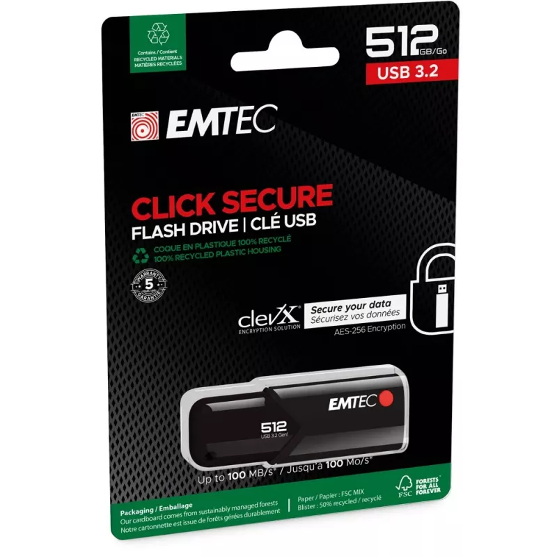 Pen drive Emtec B120 Click Secure 512 GB USB Type-A 3.2 Gen 2
