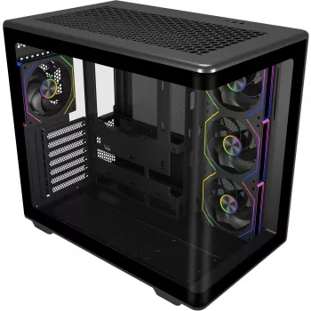 Elite 600 ARGB, caixa torre preta, 2x vidro temperado