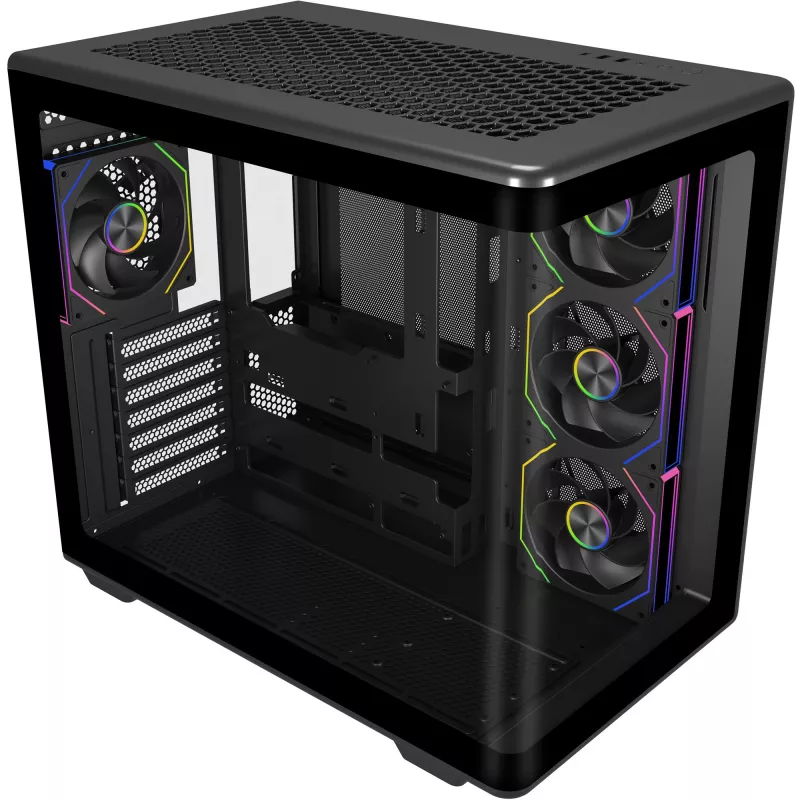 Elite 600 ARGB, caixa torre preta, 2x vidro temperado