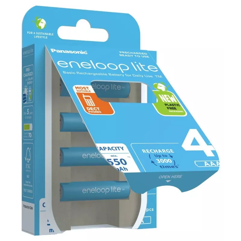 Pilhas recarregáveis PANASONIC ENELOOP LITE AAA 550 mAh 4 unid. (BK-4LCCE/4CP)