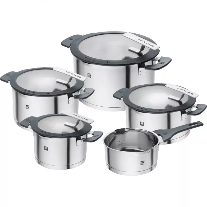 ZWILLING conjunto de panelas em aço inoxidável SIMPLIFY 5 peças – adequado para máquina de lavar louça e forno, tampa de vidro, adequado para placas cerâmicas