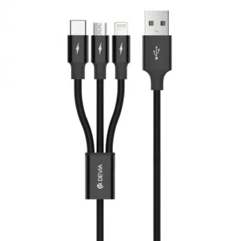 Cabo de carregamento e dados USB 3-em-1 Devia Kintone Series — Lightning, Micro-USB, USB-C, 1,2 m, preto