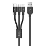 Cabo de carregamento e dados USB 3-em-1 Devia Kintone Series — Lightning, Micro-USB, USB-C, 1,2 m, preto