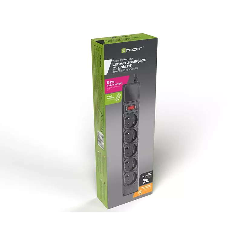 Proteção contra sobretensão TRACER PowerGear Tracer 47138 5 m preto régua de tomadas com cabo de 5 m